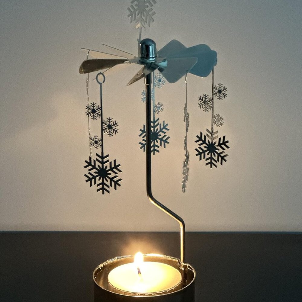 Rotary Candle Holder Spinning Candleholder Metal Small Gift Snow2 - Picture 4 of 6